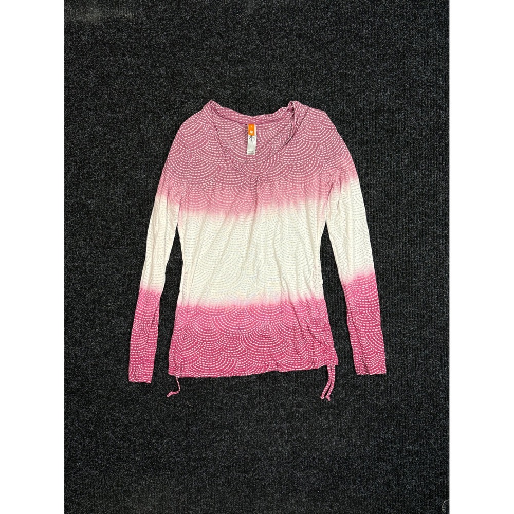 Lucy Pink White Ombre Geometric Print Long Sleeve Activewear Top Small